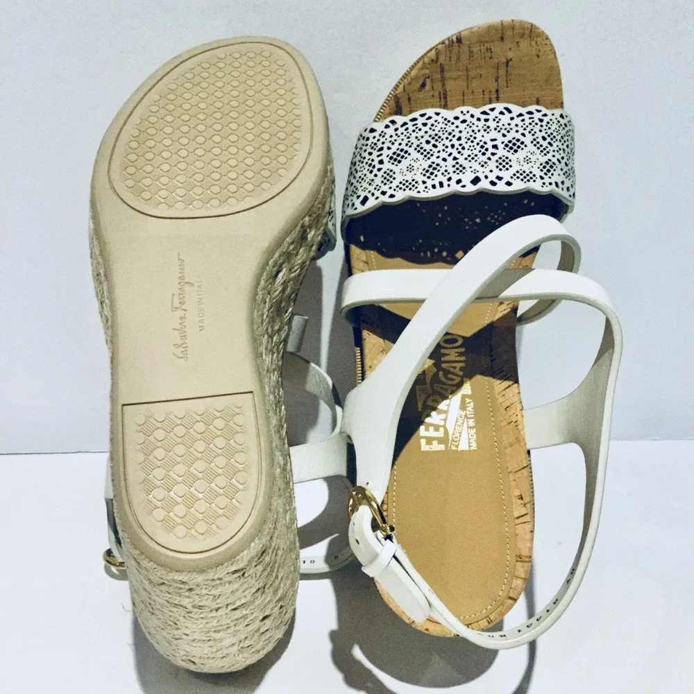 FERRAGAMO BISCOTTI WEDGE SANDAL.